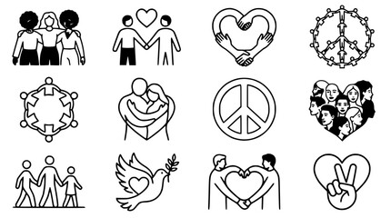 Fototapeta premium Diverse Group of People Icons: Unity, Love, Peace, Community, Friendship Symbols