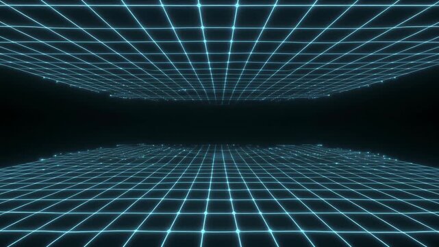 四方に広がる発光グリッドのバーチャル空間