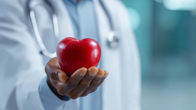 Doctor Holding Red Heart Symbol for Cardiovascular Health