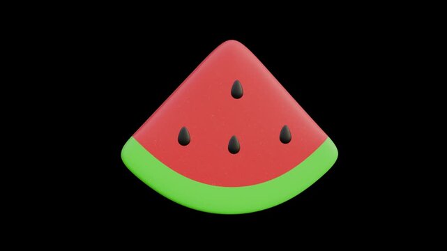 Seamless Loop 3D Animation of Fresh Watermelon on Black Background