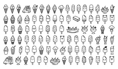 Fototapeta premium Cute Ice Cream Doodle Hand Drawn Icon Set