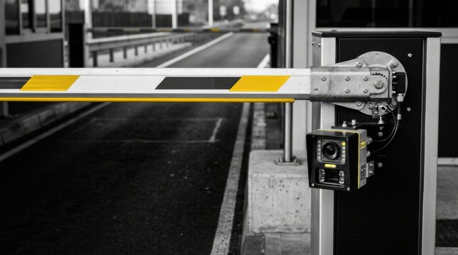 Automated Toll Booth Barrier And Security Camera In Selective Color