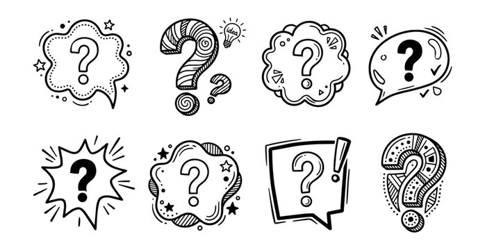 Hand Drawn Question Mark Speech Bubble Doodle Vector Illustration Set