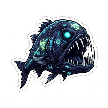 Nightmarish Abyssal Fangtooth Fish Needle Teeth Vector Sticker Logo