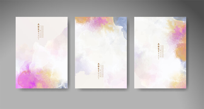 Set of colorful abstract cards with vibrant watercolor effects for postcards, greeting designs, invitations, and creative paper projects.