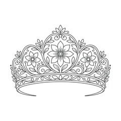 Elegant Floral Tiara Line Art Illustration © Djiwa