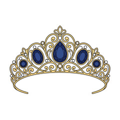 Elegant Gold Royal Tiara with Blue Gemstones Isolated © Djiwa