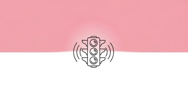 Alert Traffic Signal Icon With Radio Waves In Soft Pink And White Background