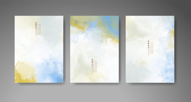 Set of colorful abstract cards with vibrant watercolor effects for postcards, greeting designs, invitations, and creative paper projects.