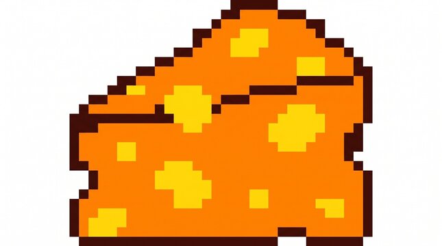 8-bit pixel art of a orange cheese wedge food game asset isolated on white.