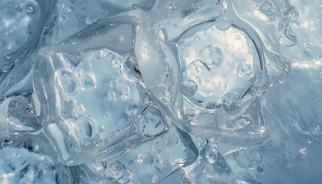 Frozen Air Bubbles Trapped Inside Clear Winter Ice