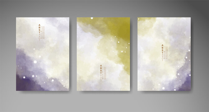 Set of colorful abstract cards with vibrant watercolor effects for postcards, greeting designs, invitations, and creative paper projects.