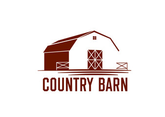 Fototapeta premium Rustic country farm barn and ranch warehouse icon for farmhouse or farmer agriculture. Farmland house building of barn for farm market emblem or cattle farm ranch for agronomy or countryside badge