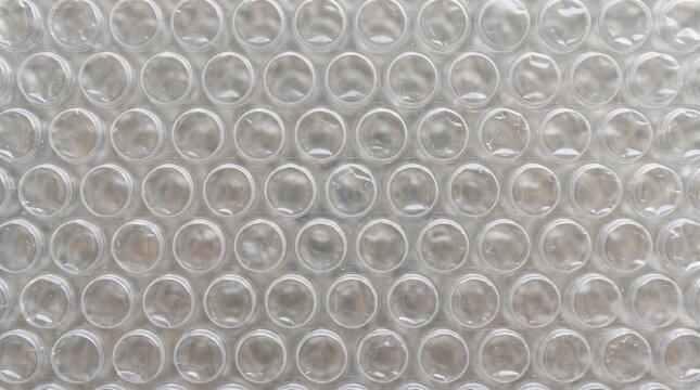 Detailed view of clear protective plastic packaging film, emphasizing its uniform pattern of air-filled pockets for cushioning delicate items, serving as a textured background