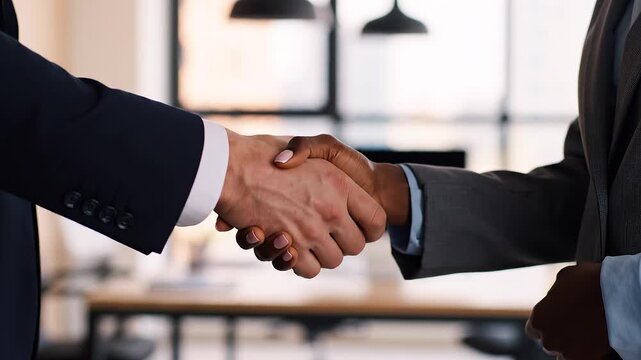 Close Up Business People Shaking Hands in Modern Office Background