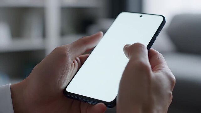 Close Up Hands Holding and Tapping Blank Smartphone Screen