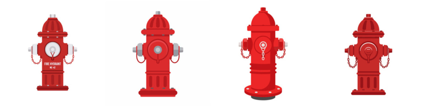 Set of four red fire hydrant icons isolated on white background