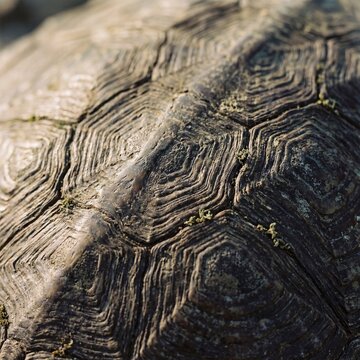 Macro photograph detailing the intricate texture and geometry of a sea turtle carapace