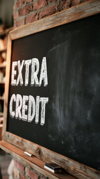 Extra Credit on Blackboard: A chalk-written EXTRA CREDIT message displayed prominently on a vintage blackboard, signifying academic opportunity and added scholastic value.
