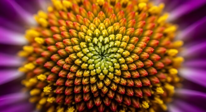 Extreme close up of a purple flower head showing intricate natural detail