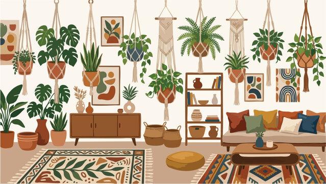 Cozy Bohemian Living Room Interior with Macrame Art 147
