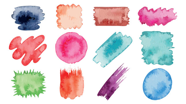 Vector collection of colorful watercolor splashes and brush strokes