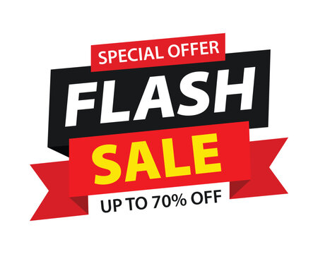 Flash sale special offer vector banner with up to 70 percent off discount label