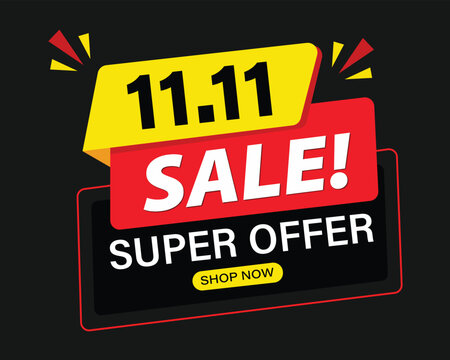 Eleventh of november sale super offer vector banner on black background with 11 super offer text