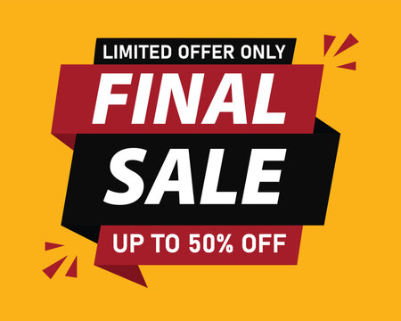 Limited offer final sale banner up to 50 percent off vector design on yellow background