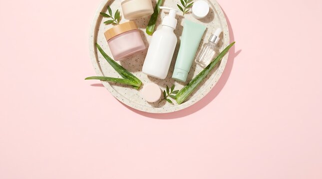 Organic skincare products with essential oil and natural ingredients for daily wellness and cosmetic beauty routine