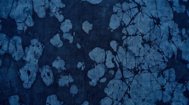Captivating deep indigo blue fabric showcasing an artisanal dye pattern with intricate textured details, creating a rich and versatile background