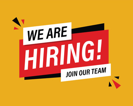 We are hiring join our team dynamic recruitment badge design banner vector with job vacancy