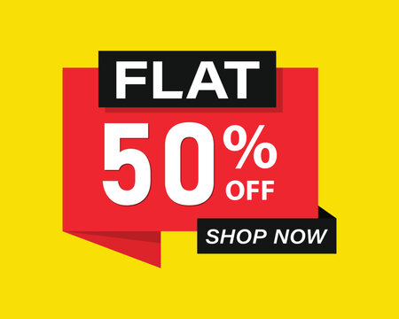 Flat fifty percent off shop now discount retail sale banner sign vector with retail promotion