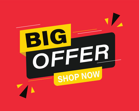 Big offer shop now promotional banner with red and yellow background discount badge advertising