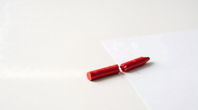 Broken crayon beside blank paper symbolizing creativity suppression and standardized education