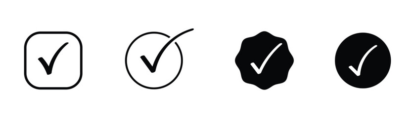 Checkmark Icon Set in Different Shapes and Styles for Selection and Approval.  Best tick mark icon set in color of black. based on white background. © Fire Soul