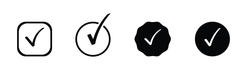 Checkmark Icon Set in Different Shapes and Styles for Selection and Approval.  Best tick mark icon set in color of black. based on white background. © Fire Soul