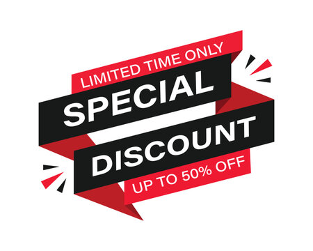 Special discount limited time only sale banner with up to fifty percent off graphic