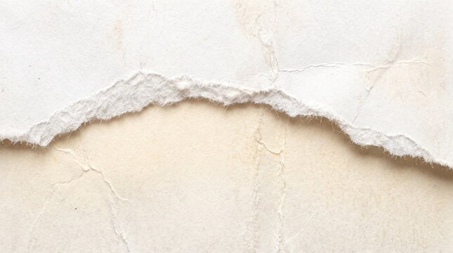 Close-up of a torn white paper edge with a rough, textured surface, showcasing the delicate fibers of aged parchment