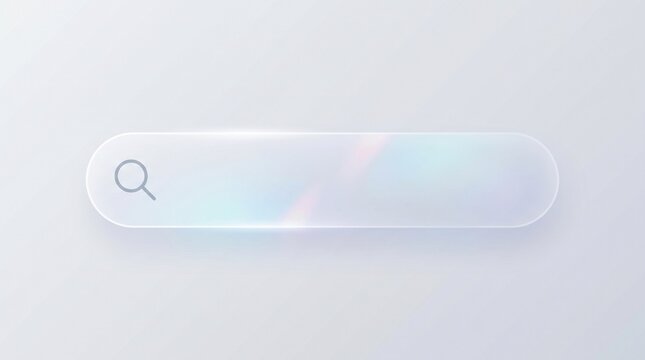 Glassmorphism search bar UI design with frosted glass effect and glossy highlight on light background