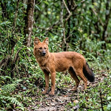 Dhole Standing in Bangladesh Forest