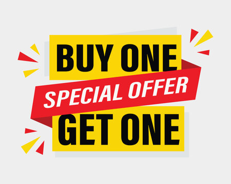 Buy one get one special offer promotional label and retail discount tag with retail badge
