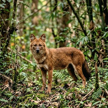 Dhole Standing in Bangladesh Forest