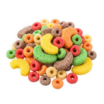 A pile of colorful cereal loops and rings