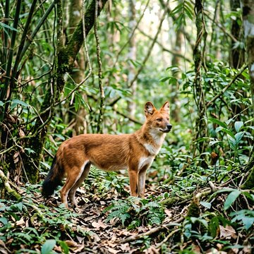 Dhole Standing in Bangladesh Forest