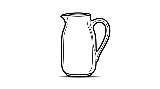 Minimalist pitcher line art, hand drawn ceramic jug illustration, simple kitchenware sketch on white background