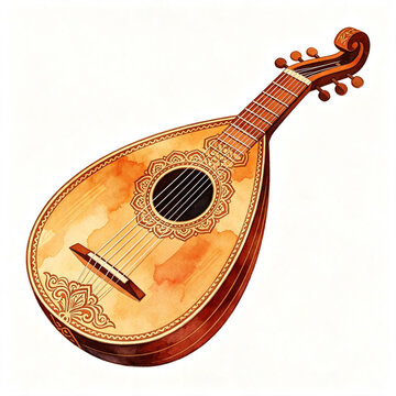 rebbab guitar water color on white background