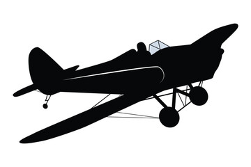 Vintage biplane aircraft silhouette isolated on transparent background. Classic retro aviation icon for travel, transport, military history, and design © Anowara