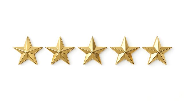 Five shiny gold stars isolated on a white background.