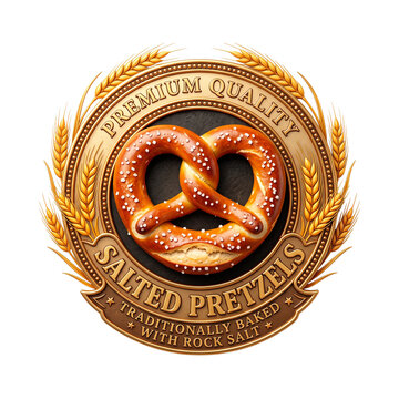 Golden pretzel emblem with wheat stalks and traditional German text for Oktoberfest celebration PNG Isolated on transparent background